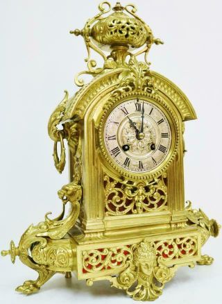 Stunning Antique French 8 Day Pierced Cast Bronze Ormolu Mantel Bracket Clock 2