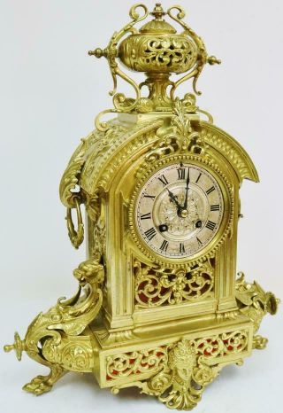 Stunning Antique French 8 Day Pierced Cast Bronze Ormolu Mantel Bracket Clock 3