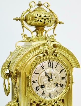 Stunning Antique French 8 Day Pierced Cast Bronze Ormolu Mantel Bracket Clock 4