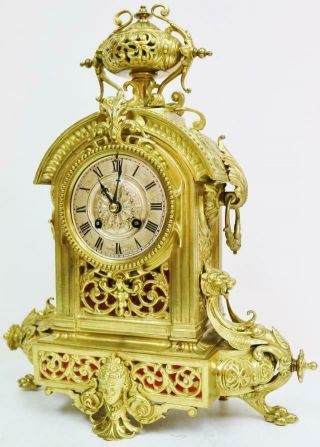 Stunning Antique French 8 Day Pierced Cast Bronze Ormolu Mantel Bracket Clock 8