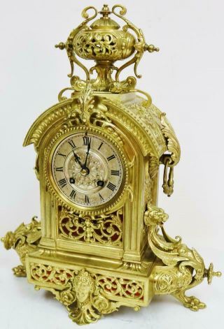 Stunning Antique French 8 Day Pierced Cast Bronze Ormolu Mantel Bracket Clock 9