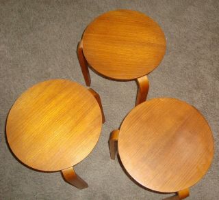 3 Vintage SWEDEN Alvar Aalto Stools Tables MCM Stacking Nesting 4