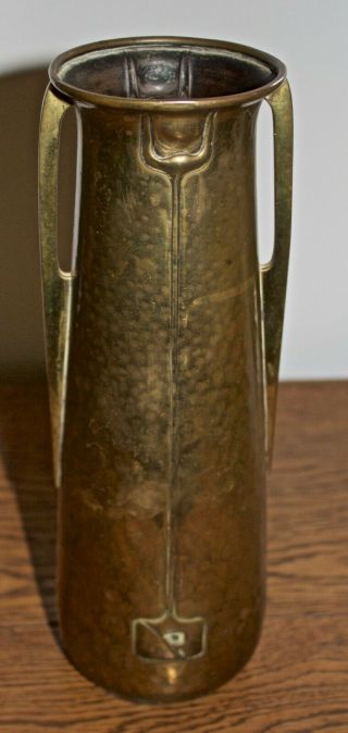 Glasgow Style Arts And Crafts Rennie Mackintosh Planished Brass Tall Vase
