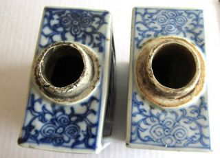 1910 ERA CHINESE TEA CADDIES LIGHT BLUE & DARK BLUE SAME DESIGN WOODEN TOPS RARE 6