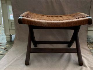 Vintage Mid Century Danish Modern Rope Ottoman Or Footstool Hans Wegner Style