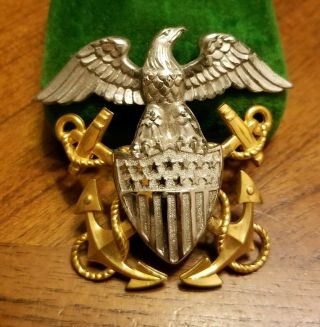 Wwii Us Navy Military Usn Insignia Hat Badge By Viking Sterling & 1/10 14k G.  F