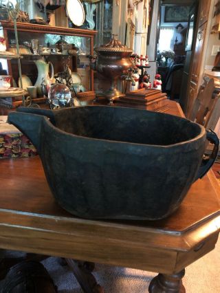 Antique Large Hand Hewn Wooden Bowl With Handle