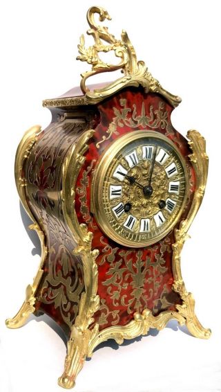 Antique Ormolu French Boulle Mantel Bracket Clock With Red Shell And Brass Inlay