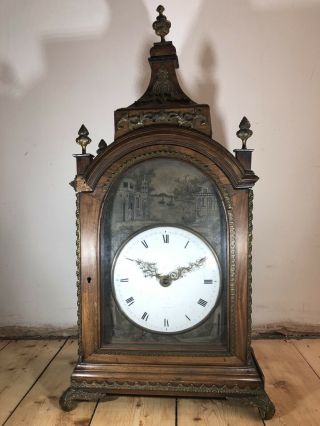 Antique 18th Century European Chinese Export Mahogany Fusee Bracket Table Clock