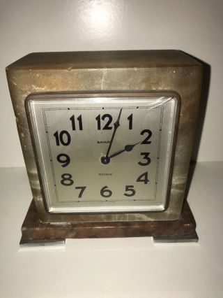 Very Stylish 1930s French Bayard Art Deco Marble Mantle 8 Day Clock