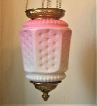 Antique Pink Satin Glass Hanging Lamp.