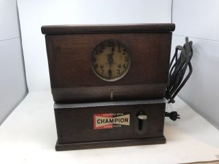 Antique Simplex Oak Time Recorder Clock Timeclock Champion Spark Plugs