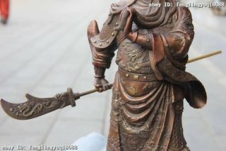 Classic Copper Bronze Feng Shui Dragon Guan Gong GuanYu Hold Dragon Sword Statue 3