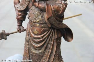 Classic Copper Bronze Feng Shui Dragon Guan Gong GuanYu Hold Dragon Sword Statue 4