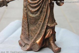 Classic Copper Bronze Feng Shui Dragon Guan Gong GuanYu Hold Dragon Sword Statue 5