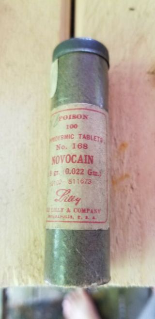 Antique Eli Lilly Novocain Hypodermic Tablets Container Labels Bottle