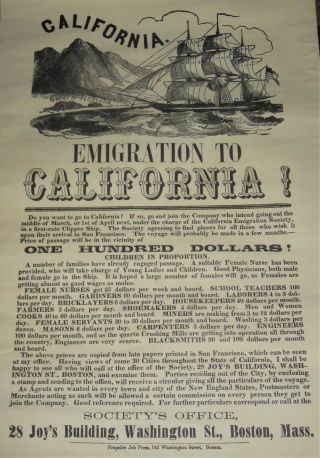 Antique Gold Rush Advertising Handbill Poster California Emigrant 1850’s Boston 2