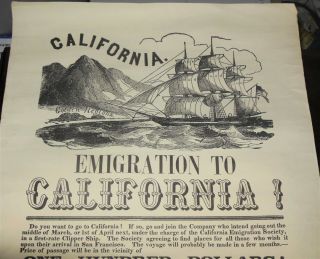 Antique Gold Rush Advertising Handbill Poster California Emigrant 1850’s Boston 4