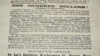 Antique Gold Rush Advertising Handbill Poster California Emigrant 1850’s Boston 5