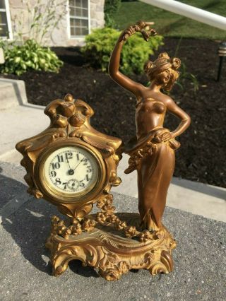 Antique Bronze Clock Nude 8 " Not