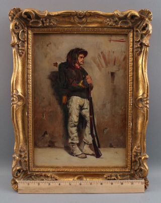 Small Wwi Antique Ernesto Torrini Genre Portrait Oil Painting,  Italian Soldier