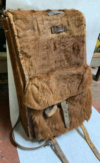 Antique Swiss Army Leather & Horse Hair /canvas Ww1 Era Military Backpack Zurich