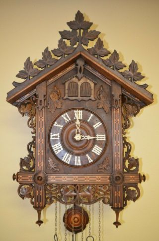 Antique German Black Forest Train Style Quail Cuckoo Clock