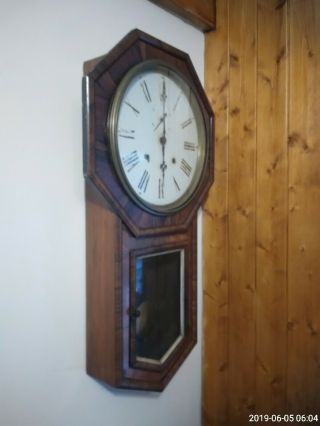 Antique American Ansonia Regulator Wall School Clock Circa 1910 2