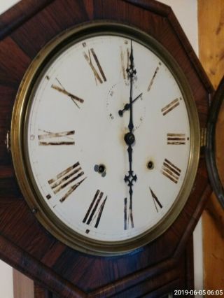 Antique American Ansonia Regulator Wall School Clock Circa 1910 7