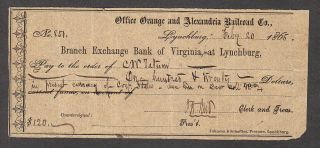 Civil War Railroad Currency Orange And Alexandria Va Lynchburg Va Bank Of Va 65