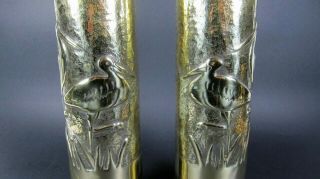 Trench Art Vase PAIR Birds Brass Shell Casing Artillery French & Poland WWI 3