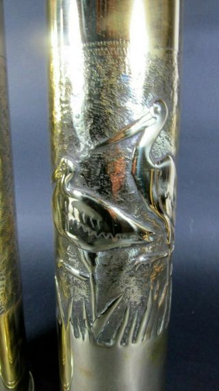 Trench Art Vase PAIR Birds Brass Shell Casing Artillery French & Poland WWI 4
