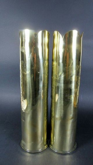 Trench Art Vase PAIR Birds Brass Shell Casing Artillery French & Poland WWI 5