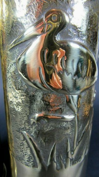 Trench Art Vase PAIR Birds Brass Shell Casing Artillery French & Poland WWI 6
