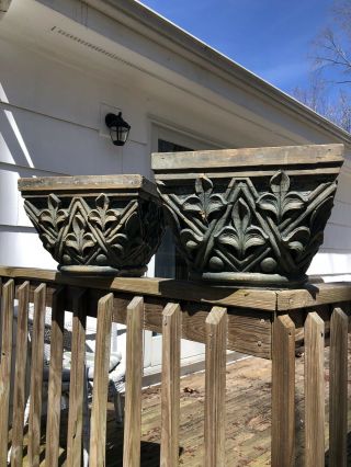 Rare Pair Architectural Salvage Antique Carved Wood Capitols French