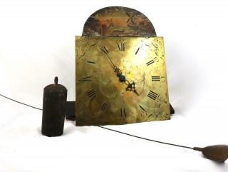 Antique Longcase Clock 30hr Movement Painted Dial Weight & Pendulum Grandfather