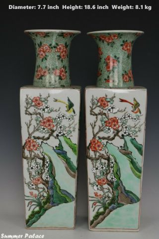 Fine Chinese Pair Famille Rose Porcelain Flower And Birds Vases