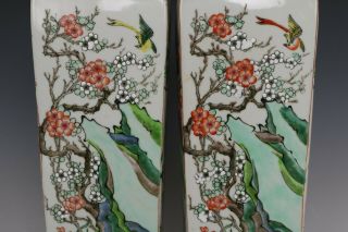 Fine Chinese Pair Famille Rose Porcelain Flower and Birds Vases 4