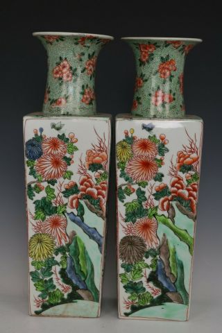 Fine Chinese Pair Famille Rose Porcelain Flower and Birds Vases 6