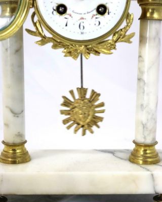 French Antique Mantle Clock Set 8 Day Bell Striking White Marble Portico 3 Piece 7