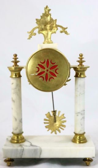 French Antique Mantle Clock Set 8 Day Bell Striking White Marble Portico 3 Piece 9
