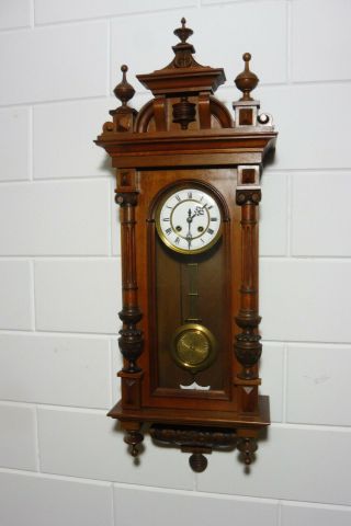 Antique Wall Clock Regulator In Oak Wood Vintage German Clock