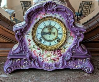 Antique Ansonia Porcelain " Peconic " Mantel Clock