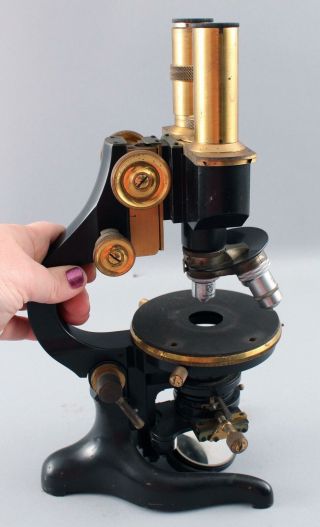 RARE 1913 Antique E.  Leitz First Binocular Microscope,  Brass & Iron Scientific 11