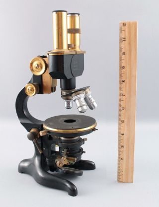 RARE 1913 Antique E.  Leitz First Binocular Microscope,  Brass & Iron Scientific 2