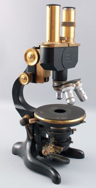 RARE 1913 Antique E.  Leitz First Binocular Microscope,  Brass & Iron Scientific 3