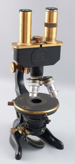 RARE 1913 Antique E.  Leitz First Binocular Microscope,  Brass & Iron Scientific 4