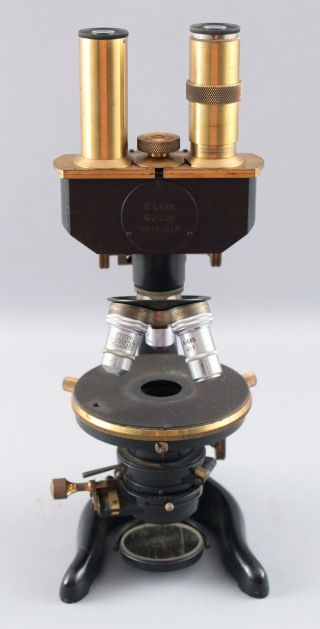 RARE 1913 Antique E.  Leitz First Binocular Microscope,  Brass & Iron Scientific 5