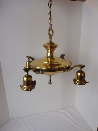 Antique Vintage Brass Pan Light Fixture 4 Arm Chandelier Hanging