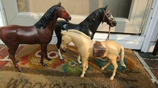 2 Vintage 1973 Marx Toys Johnny West Brown & Black & 1 Louis Marx 1968 Horses